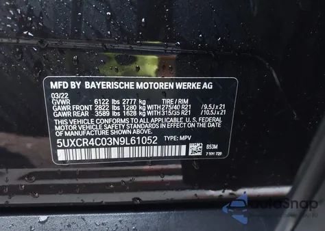 2022 BMW X5 Sdrive40I z USA, uszkodzony, nr VIN 5UXCR4C03N9L61052